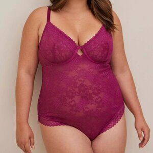 Torrid Women's Plus Pink Fuchsia Lace Underwire Unlined Bodysuit Lingerie 6 6x